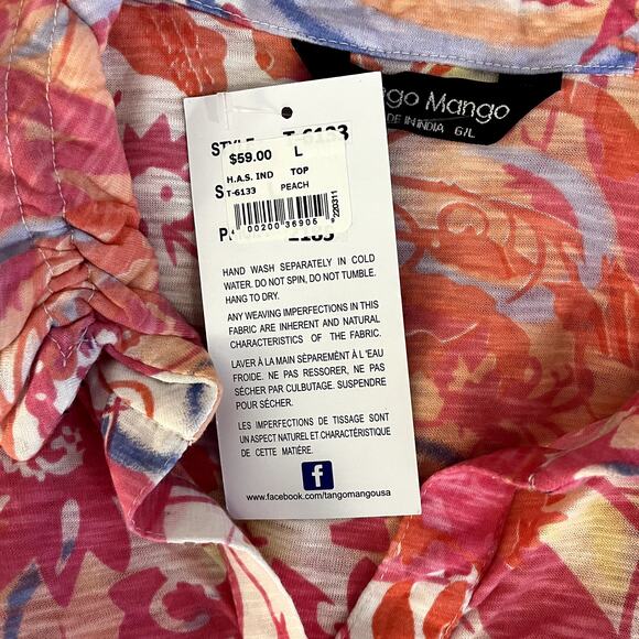 Tango Mango Pink Peach NEW NWT Wire Collar Tunic Top Size Large - Picture 8 of 10